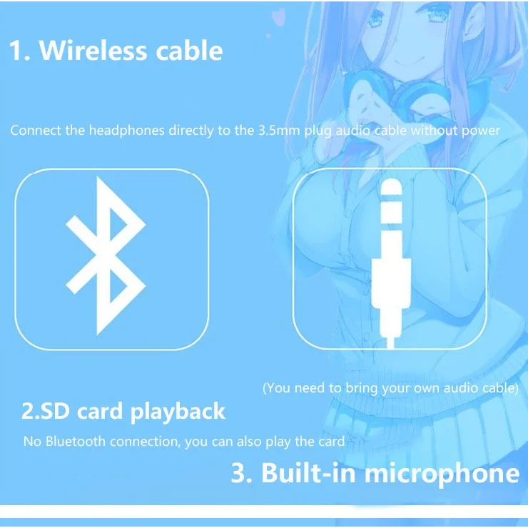 

Miku Nakano Sanjiu Cosplay Bluetooth Headset 5.0 Over-ear Stereo Anime Headphones for Mobile Phone