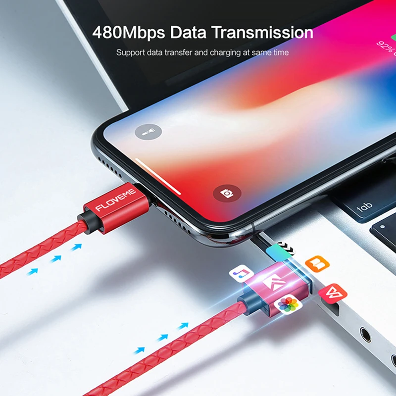Магнитный кабель FLOVEME Micro USB Type C Lighting для iPhone 1 м 3 А быстрой зарядки магнитное