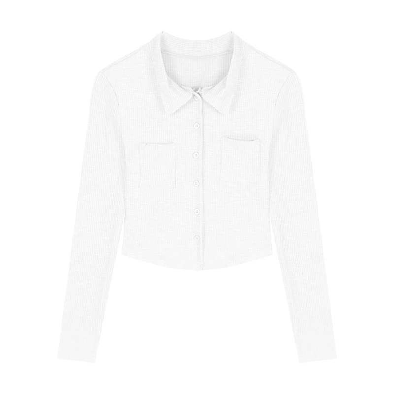 

Футболка женская в рубчик, классическая белая рубашка с карманами, с дополнительным стежком, весенняя одежда