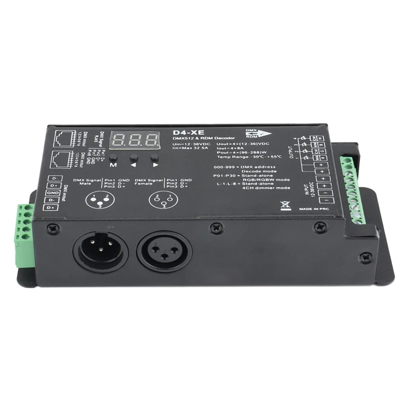 

D4-XE 4CH PWM Постоянное Напряжение CV DMX512 RDM светодиодный декодер контроллер с цифровым дисплеем XLR3 RJ45 DC12V 24V 36V
