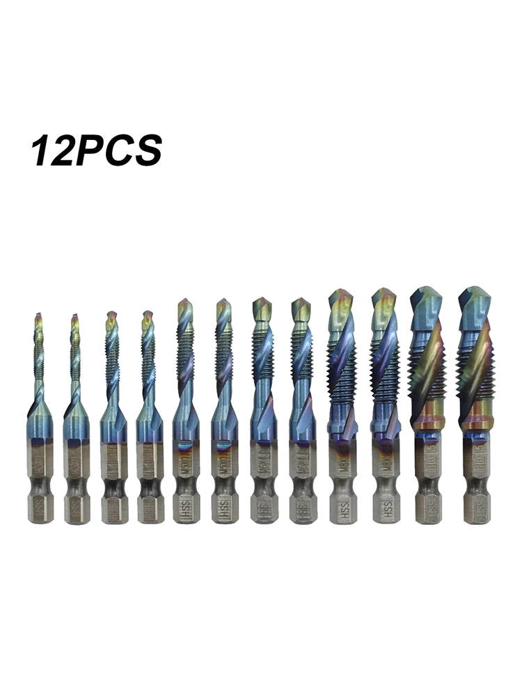 

12PCS Composite Hex Shank Tap Drill Bits Set Hardware Tools Change Impact HSS Driver Bit Set For Metal Steel Wood M3-M10 1/4"