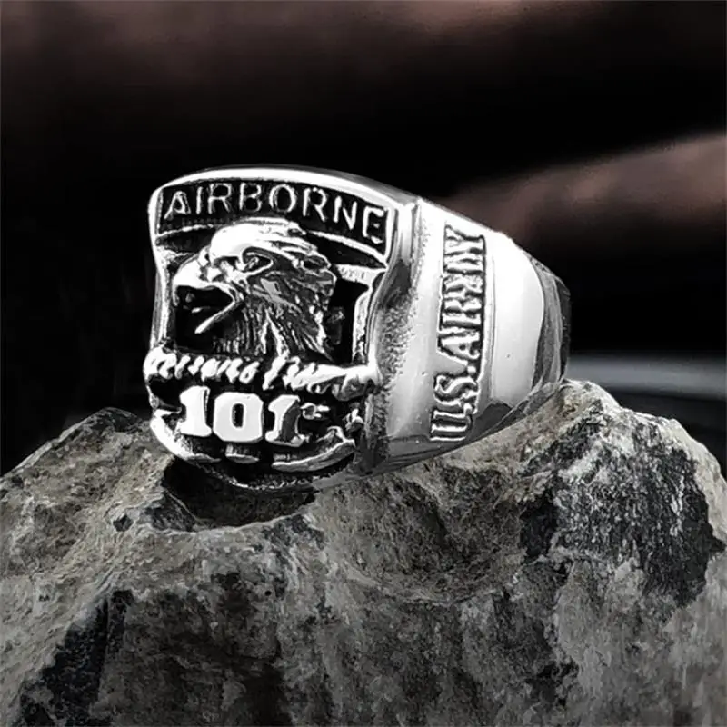 

Silver Air Force Logo 101 Eagle Men Ring Punk Brothers Pairing Rings Gothic Accessories Jewelry Holiday Gifts 2021 Trend