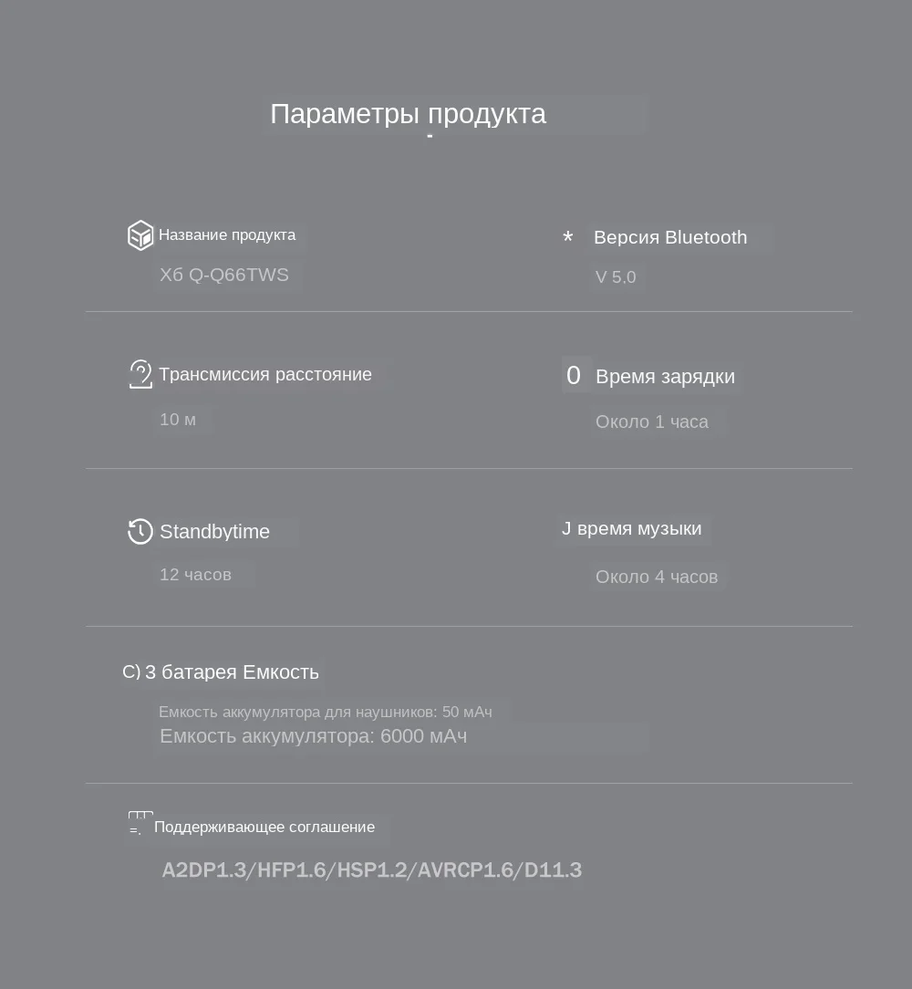 Q66 беспроводные V5.0 Bluetooth наушники спортивная водонепроницаемая гарнитура для Android головной убор с светодиодный дисплей 6000 мАч чехол для зарядки аккумулятора