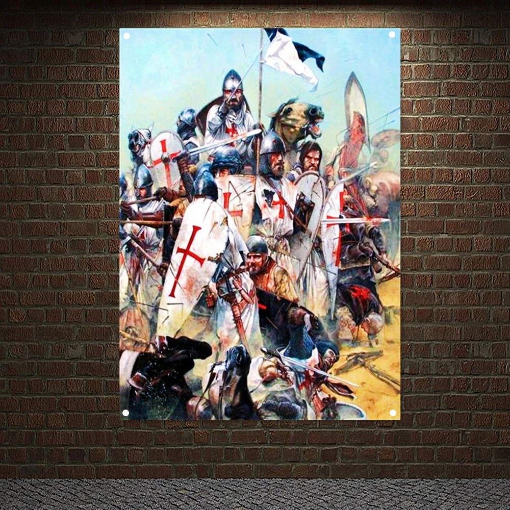 

Vintage Knights Templar Fantasy Art Posters Wall Decor Crusader Banner Flag Wall Sticker Canvas Painting Mural Home Decoration 4