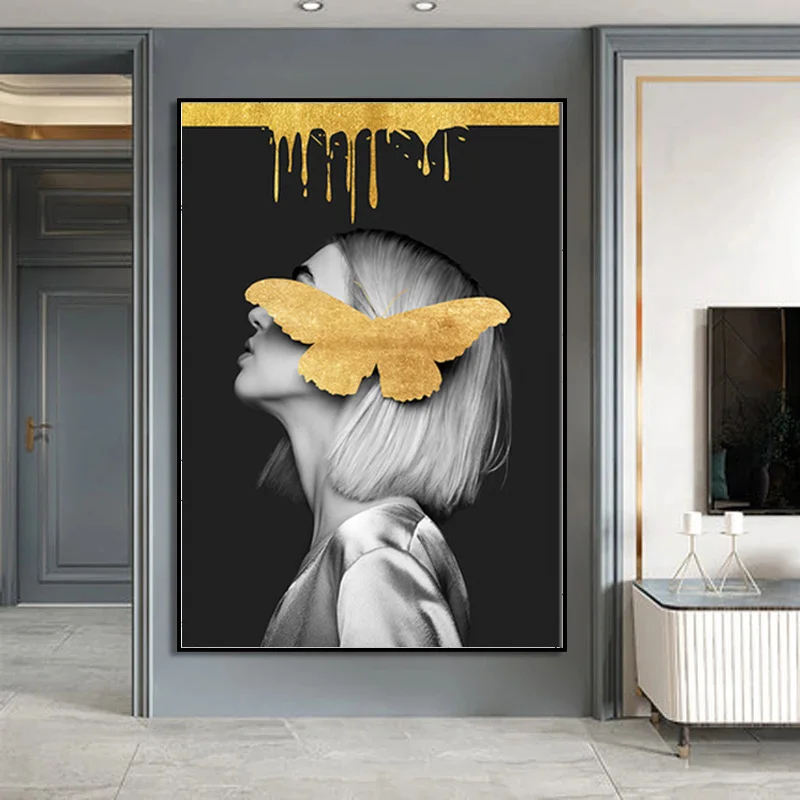 Современная портретная фигурка Настенная картина на холсте красивая и бабочка