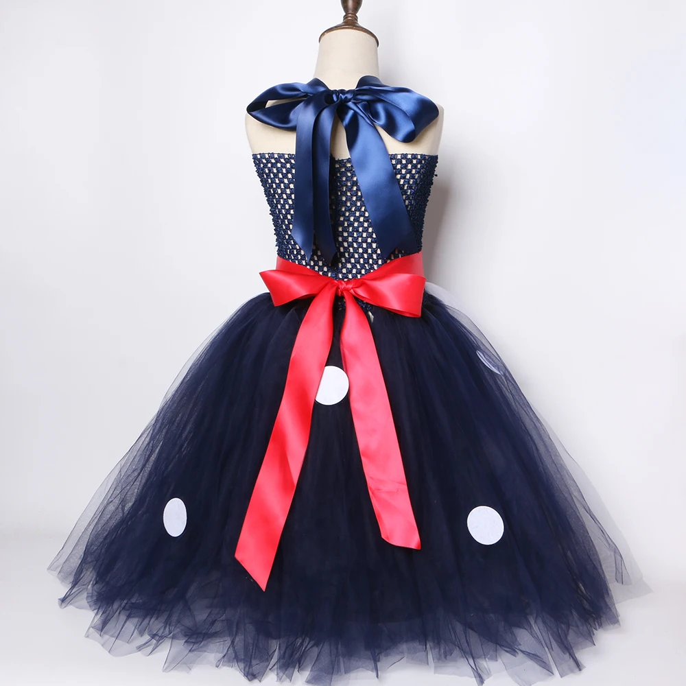 Платье-пачка для девочек в горошек темно-синее белое | Детская одежда и обувь