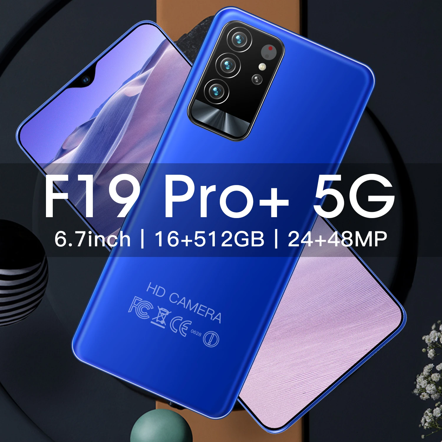 

Global Version HD Big Screen F19Pro+6.7 Inch Smart Phone 16+512GB 5G Cellphone 24+48MP Face Unlock Deca Core Mobilephone