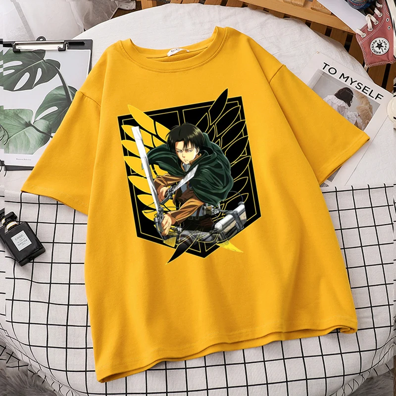 

Attack On Titan T Shirts Women Oversized Jiyuu No Tsubasa Levi Eren Tshirt Japan Anime Harajuku Round Neck Tops Short Sleeve Tee