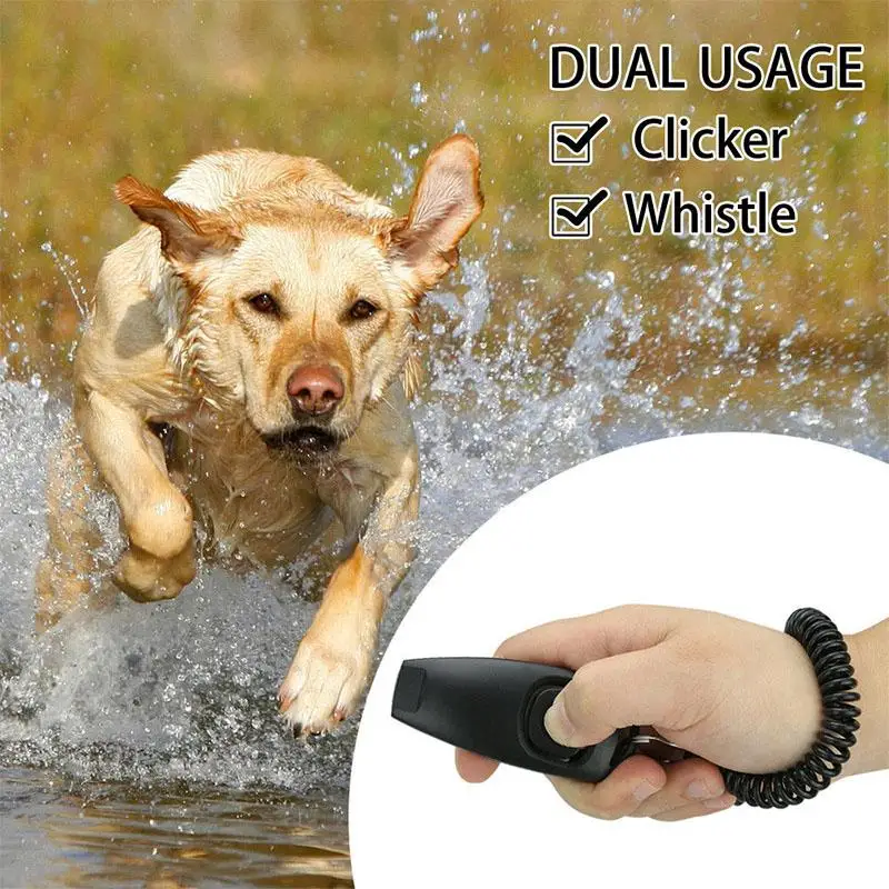 

2in1 Dog Pet Puppy Cat Training Clicker Whistle Click Trainer Obedience Black Pet Products