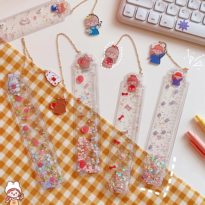 Зыбучий песок блёстки 15 см прямая Линейка многофункциональная закладка для