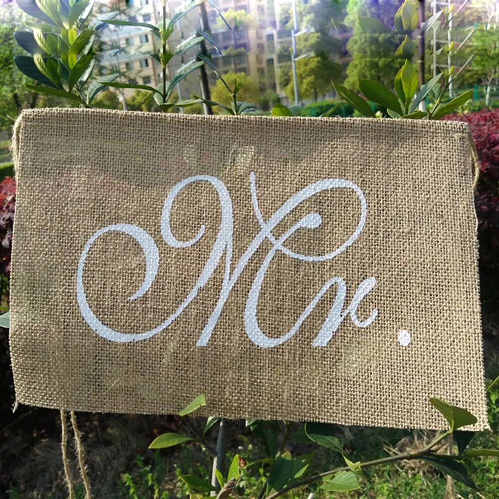 2 шт./компл. Мешковина г-н и г-жа стул баннер Романтический висячий Знак Флаг хаки