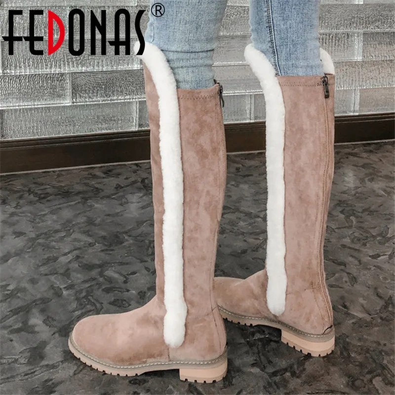 FEDONAS/теплые зимние сапоги из флока Новинка женские до колена зимняя повседневная