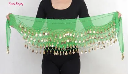 14 Belly Dance Waist Цепочка хип-шарф шифон трехслойная волна золотая монета талия Индия начинающий танец цепочка талии - Цвет: 14