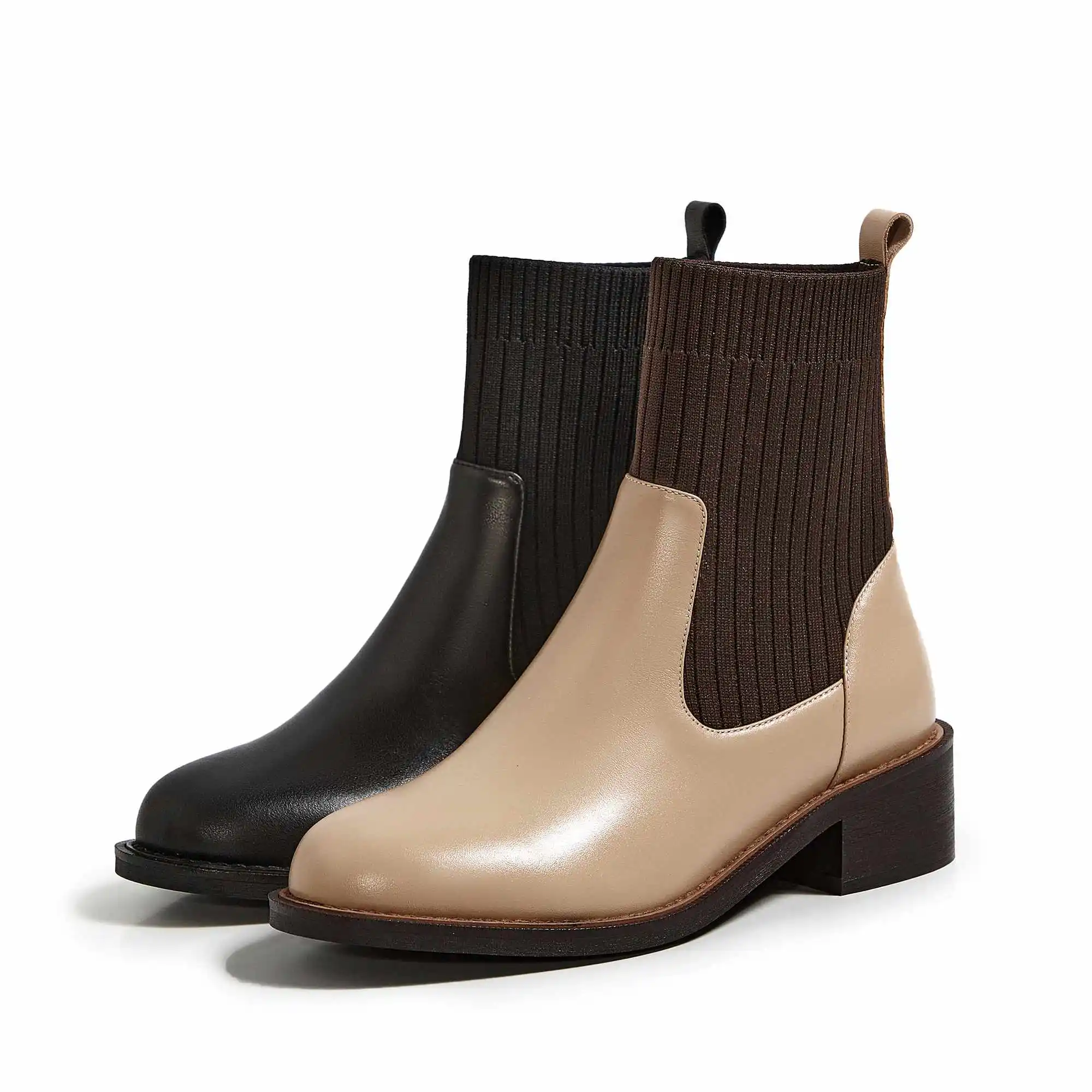 

Krazing Pot knitting boots real leather mixed cloth dating recommend thick med heel round toe slip on fashion mid-calf boots L58