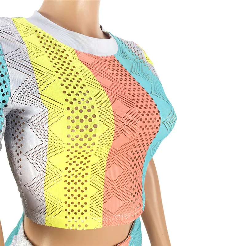 Женский сетчатый комплект из двух предметов укороченного топа и мини юбки в