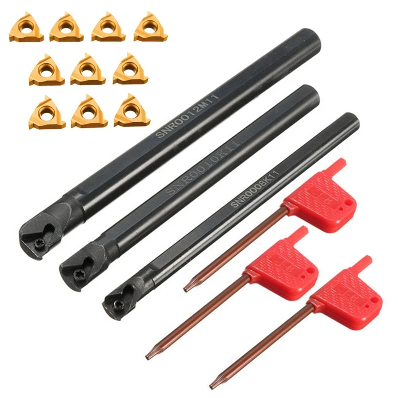 

SHGO HOT-3Set SNR0008K11+SNR0010K11+SNR0012M11 Lathe Boring Bar 3Pcs Wrench+ 10X 11IR A60 Insert Wrench