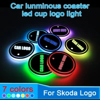 2pcs led car cup holder coaster for skoda logo light for octavia a7 a5 2 kodiaq rapid karoq fabia accessories