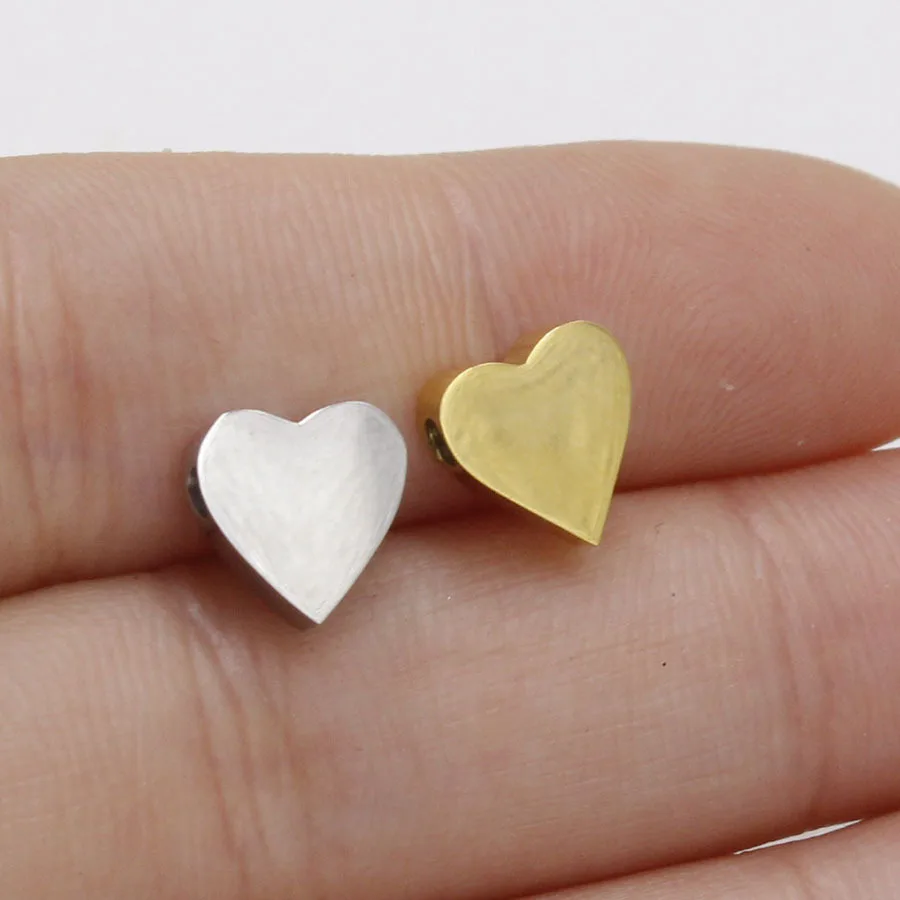 

5pcs/Lot Stainless Steel Heart Accessories Necklace Gold Silver Color Perforated Pendant Jewelry Making Beads Needle Necklace