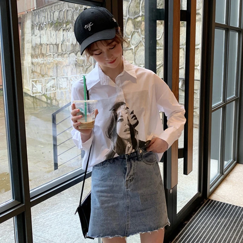 Безразмерные женские блузки 2020 Демисезонный свободные рубашки принты с героями