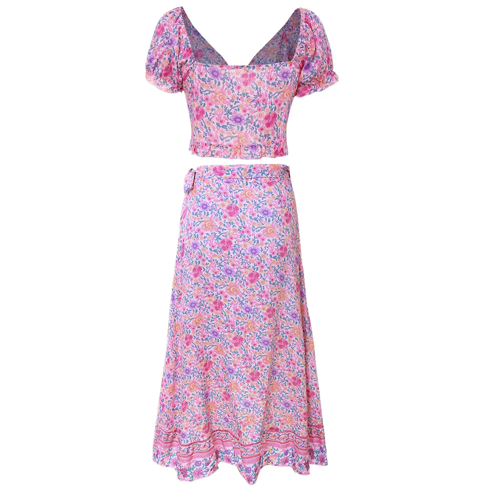 

Womens Summer Bohemia Dress Bow Top+Irregular Skirt Dress Flowers Print Dresses vestidos de fiesta de noche