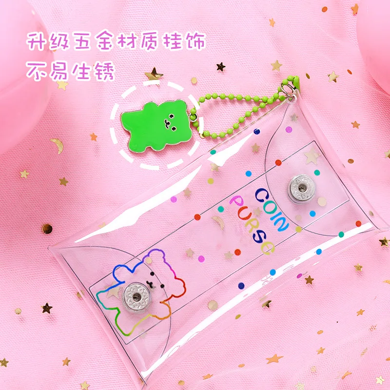 Яркий прозрачный кошелек с медведем маленький для ключей портативный мини