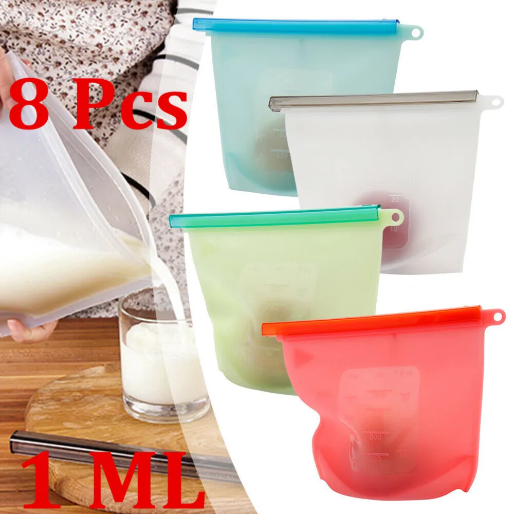 

3pcs 1000ML Silicone Slide Reusable Storage Bags Fresh Bag Vacuum Sealed Bag for Storage and Freezer Food(Green)