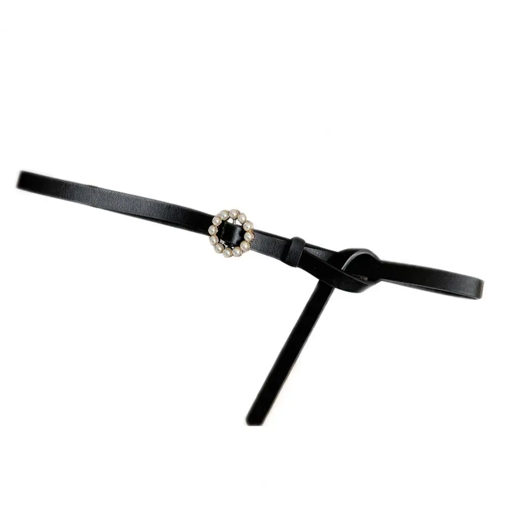 

Belts Thin Waistband Dress Matching Faux Leather Fake Pearl Round Buckle Women Waist Belt for Date