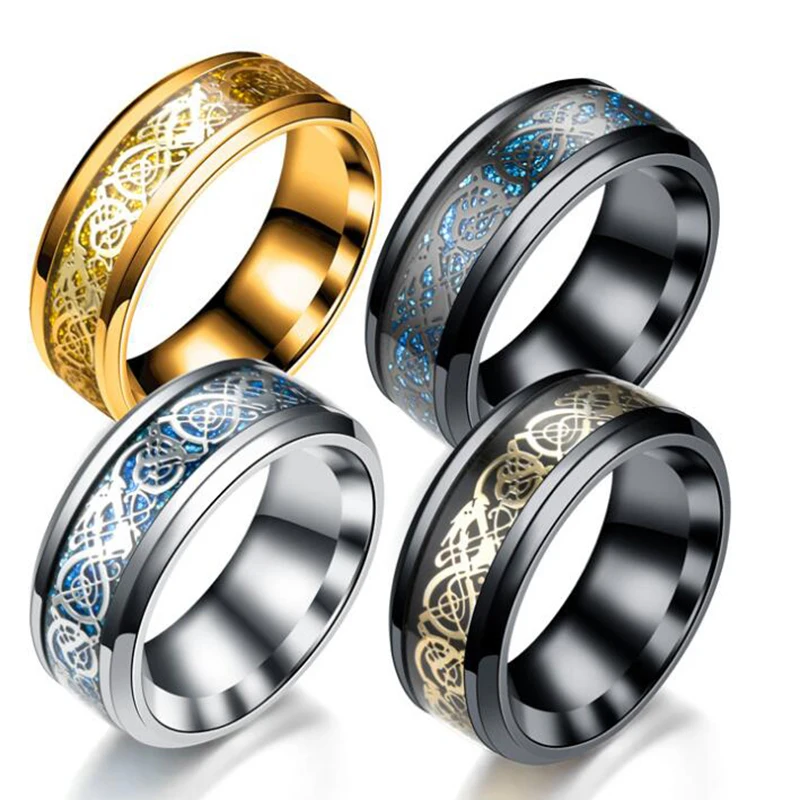 Новое Золотое и серебряное кольцо с рисунком дракона из нержавеющей стали