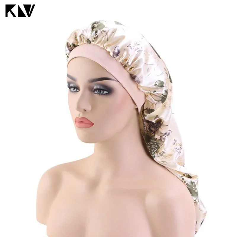 Женская сверхдлинная Атласная шапочка шапка для сна цветная эластичная повязка