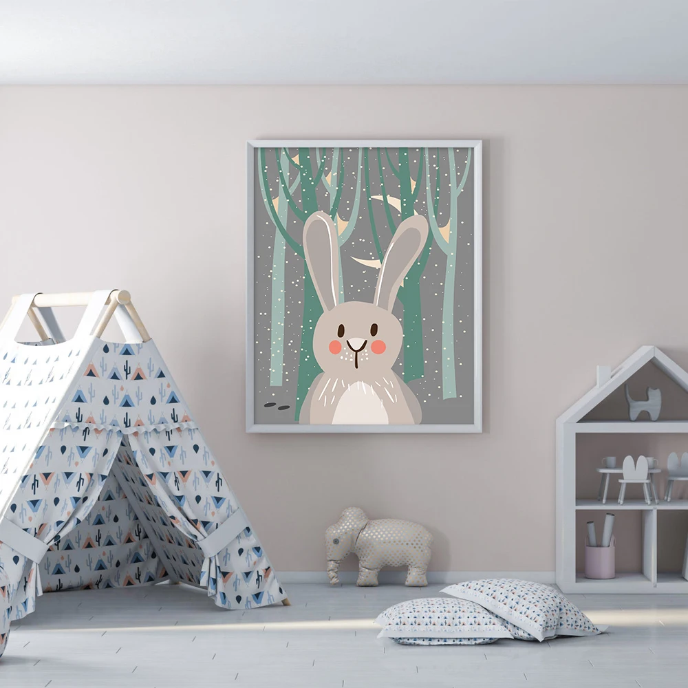 Забавный медведь лиса кролик плакаты печать лесной лес мультфильм картина с