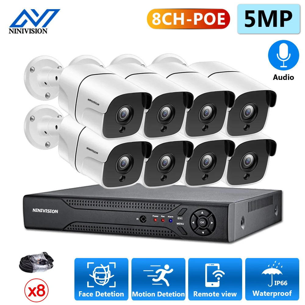 

H.265 8CH NVR CCTV Camera System Outdoor Audio Weatherproof POE 5.0MP IP Camera Video Surveillance System Kits 2TB HDD