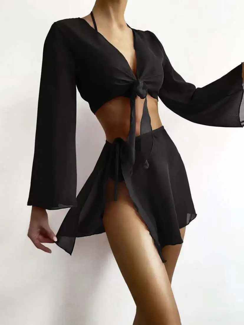 4 шт. черное бикини Женский раздельный купальник женский 2022 сетчатые викини с