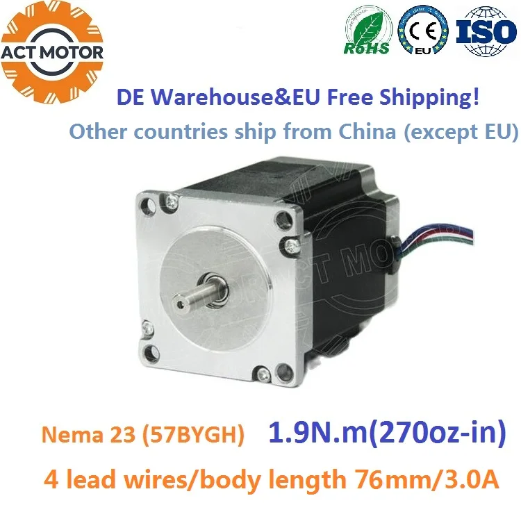 ACT Nema23 шаговый двигатель 23HS8430 1.9N.m/270oz in 76 мм 3A φ 6 35 Schrittmotor биполярный фрезерный