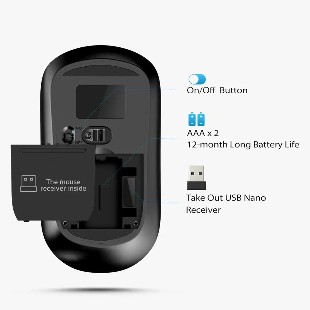 Сверхтонкая беспроводная мышь VicTsing 2 4 ГГц бесшумные кнопки с usb приемником Nano