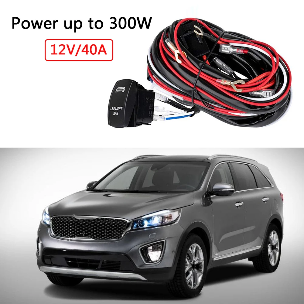 

300W LED Light Bar Harness Kit Waterproof Switch 40A 12V Power Relay Blade Fuse For Off-Road LED Work Light Bar