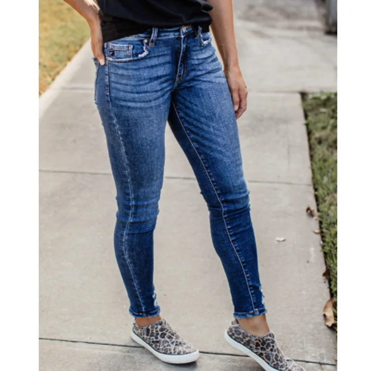 

Mandylandy Women Fashion Stretch Jeans Ladies Denim Pants Sexy Hole Jeans Tight Slim Pants Trousers