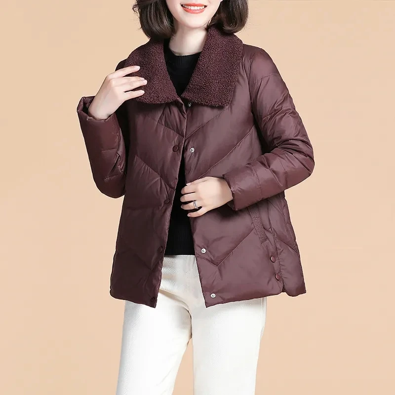 

Fashion Women's Padded Jacket Winter Lambswool Lapel Warm Casual Parkas For Women 2021 Single Breasted Elegant Short Female Coat