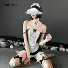 Кружевная форма горничной с бантом, нижнее белье, сексуальное нижнее белье, эротическое белье, Костюмы для ролевых игр на Хэллоуин, комплект ночной рубашки