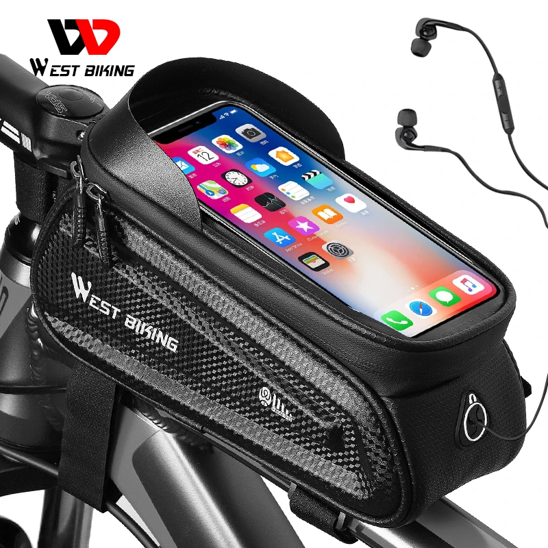 

WEST BIKING Bicycle Front Frame Bag 6.0-7.2 Inch Phone Bag Black Waterproof Sensitive Touch Screen MTB Road Bike Accessories