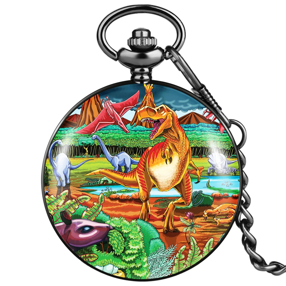 

Новый продукт джунгли динозавр кварцевые карманные часы обтекаемый циферблат с арабскими цифрами черный чехол прочный толстая цепь ожерел...