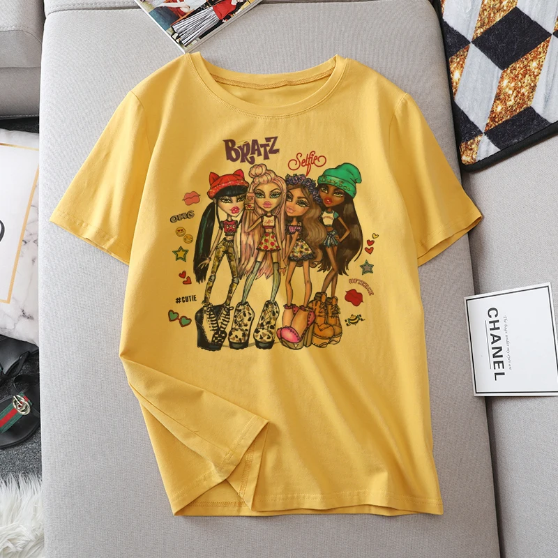 

Summer New Bratz Letter Women T-Shirts Casual Tops Fashion Harajuku Short Sleeve Print Y2k Graphic Streetwear Oversized t-shirt