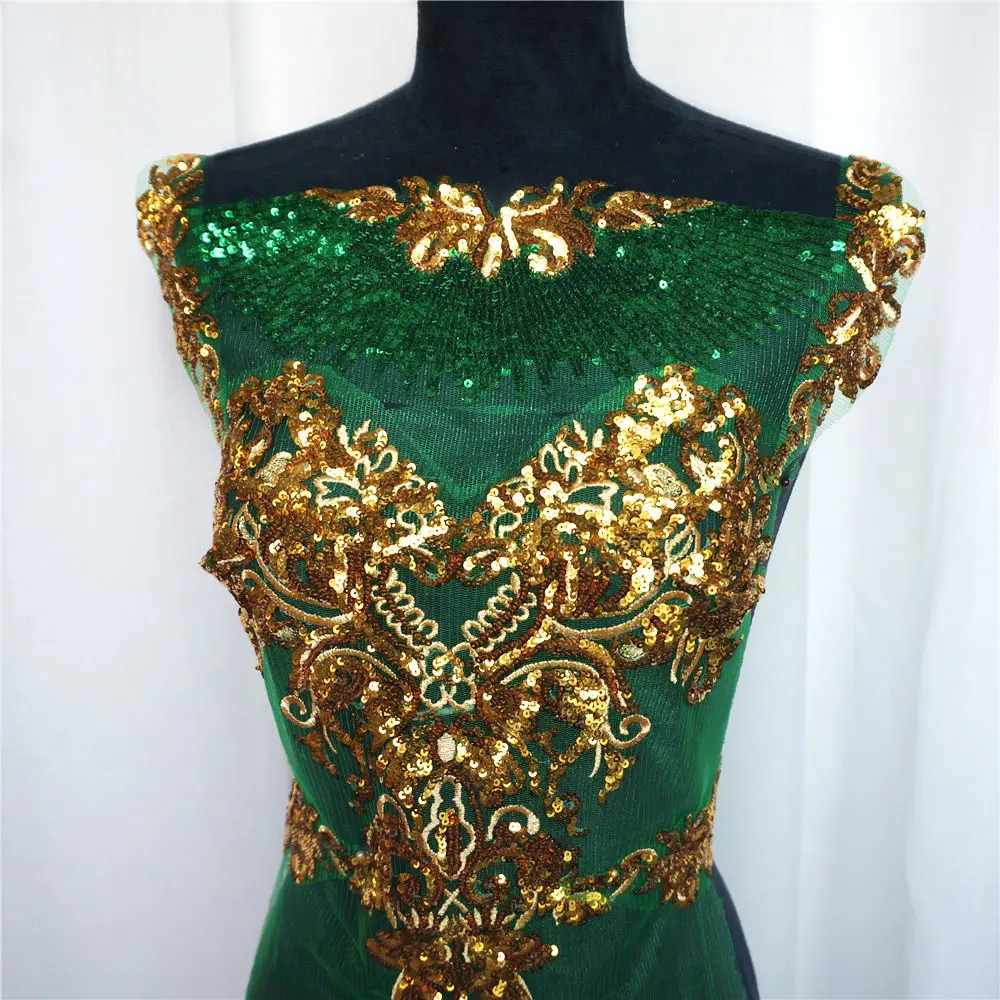 1 комплект золотых блесток кружевной ткани зеленый кисточкой сетки Королевский