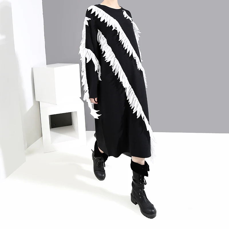 Новинка 2019 корейский стиль женское черное зимнее платье с длинным рукавом