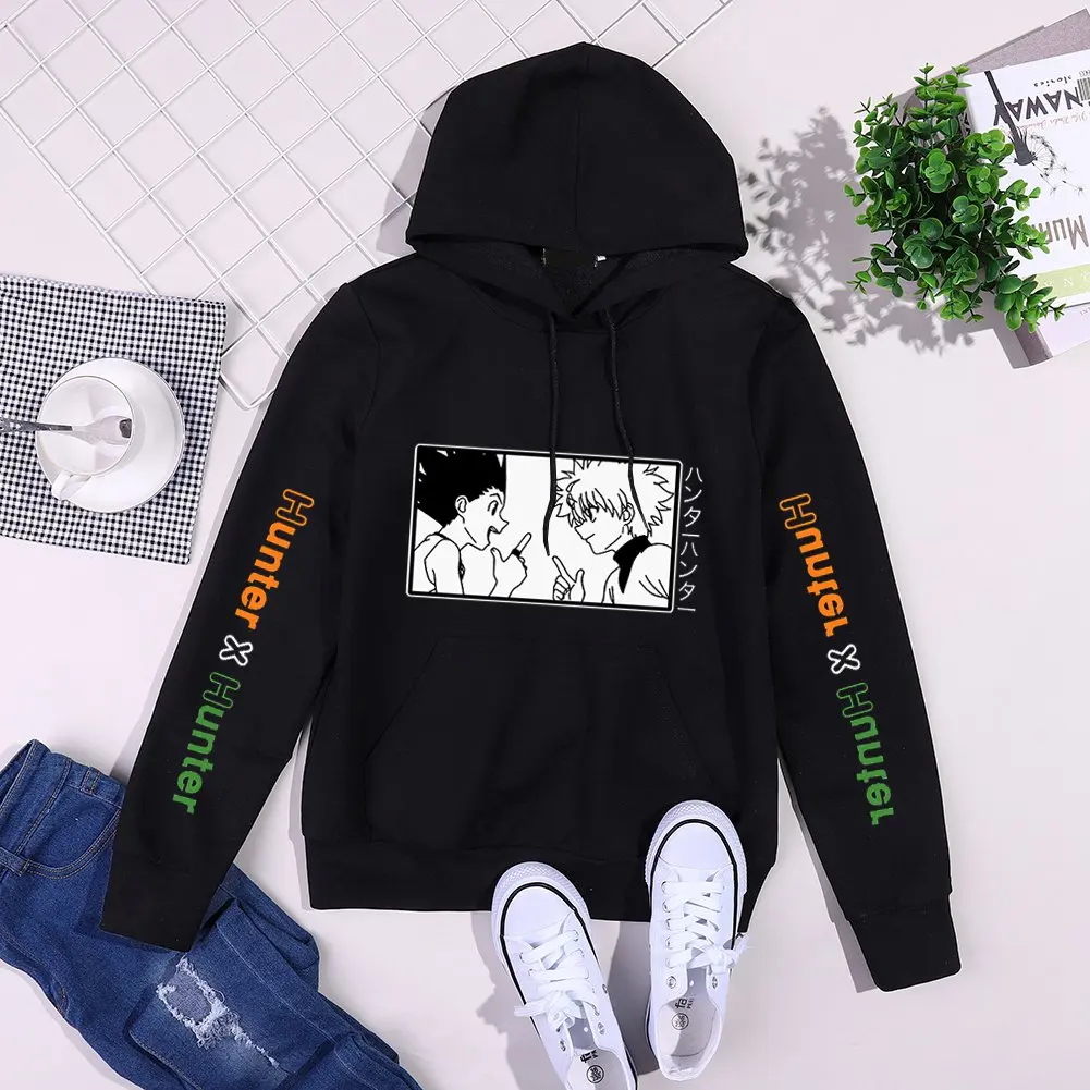 

2021 Fall Two Head Full-time Hunter Hooded Sweater Fashion Casual Black Casual Loose Sweater Top