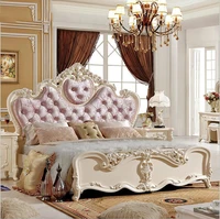 modern european solid wood bed 2 people fashion carved fabric french bedroom furniture pfy10152