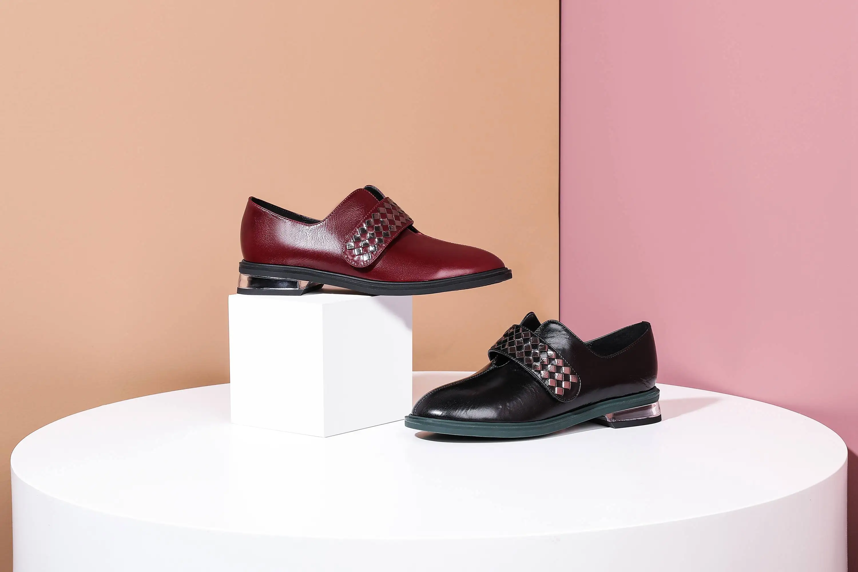 

Krazing Pot hot european style real leather mixed colors superstar round toe thick low heel hook loop daily wear women pumps L37