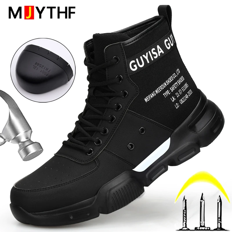 

MJYTHF High Top Work Boots Safety Steel Toe Shoes Men Light Safety Shoes Men Boots Anti-puncture Male Indestructible Work Shoes