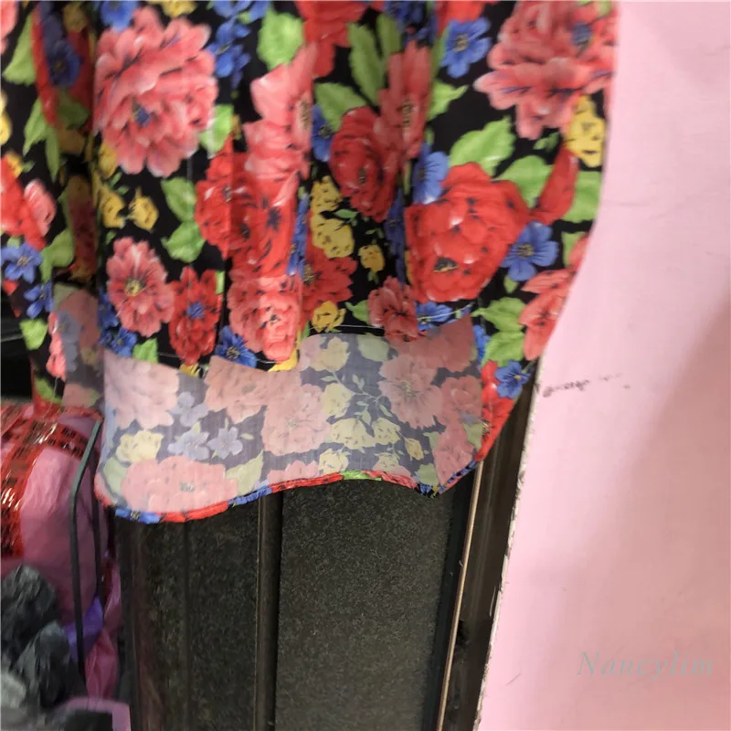 Mode Fleur Impression Chemise Femme 2021 D'été Nouvelle Lâche Manches Courtes Bouffantes Chemisier Floral Femelle Tout-Mars Hauts
