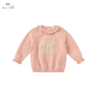 DB18899, милый осенний вязаный свитер для маленьких девочек с рождественским мультяшным принтом, модные детские топы для маленьких девочек