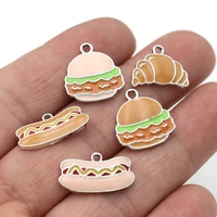 5pcs enamel silver color bread charms pendant for jewelry making earrings bracelet necklace accessories diy craft findings